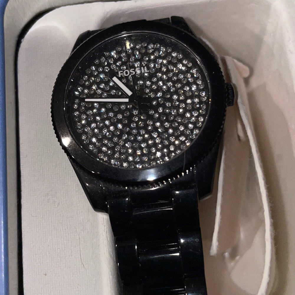 Fossil Black Stainless Steel Es3645 Watch With Glitz Face
